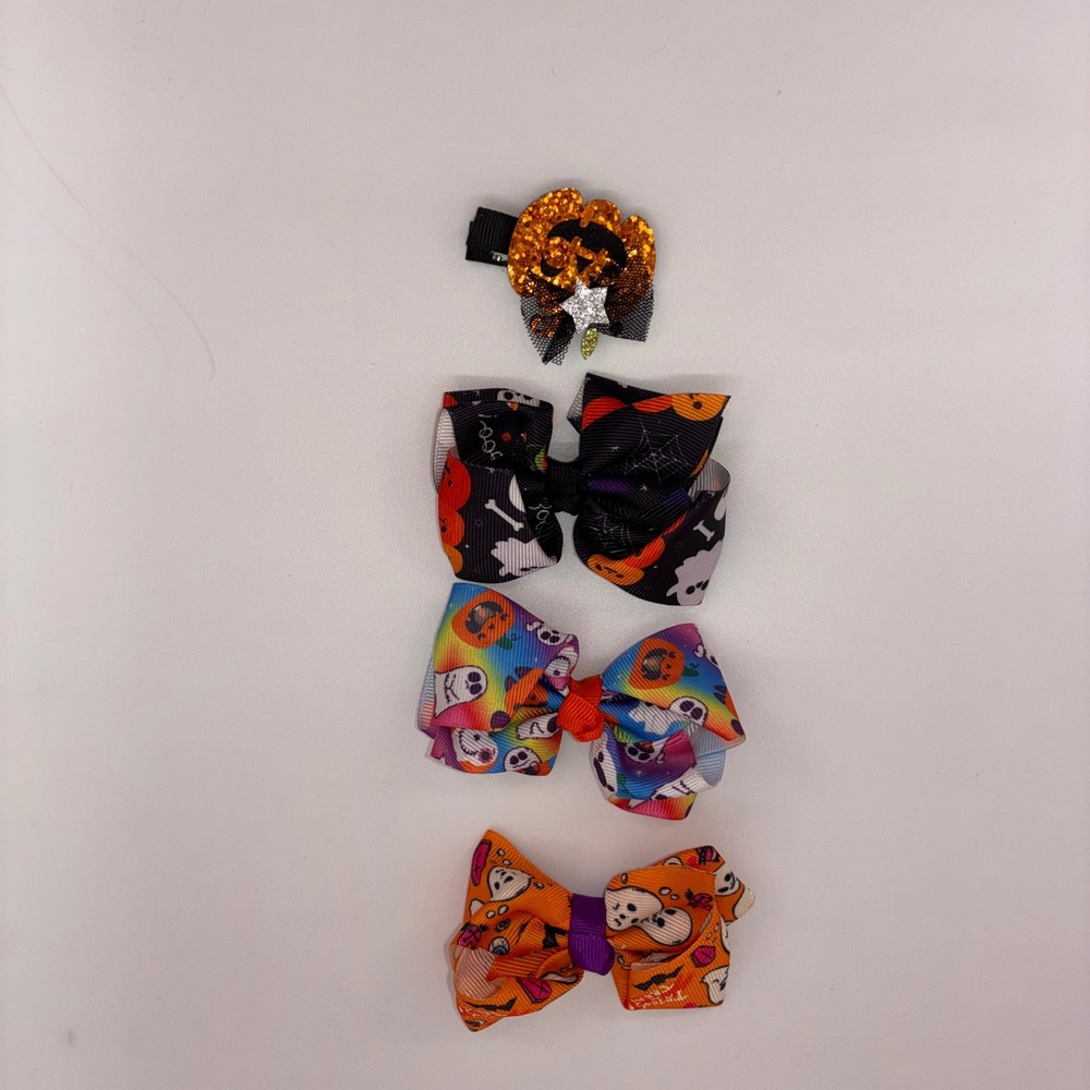 507 Spooky Halloween Hair Bow Clips OS Multicolor Pumpkin Ghost Set